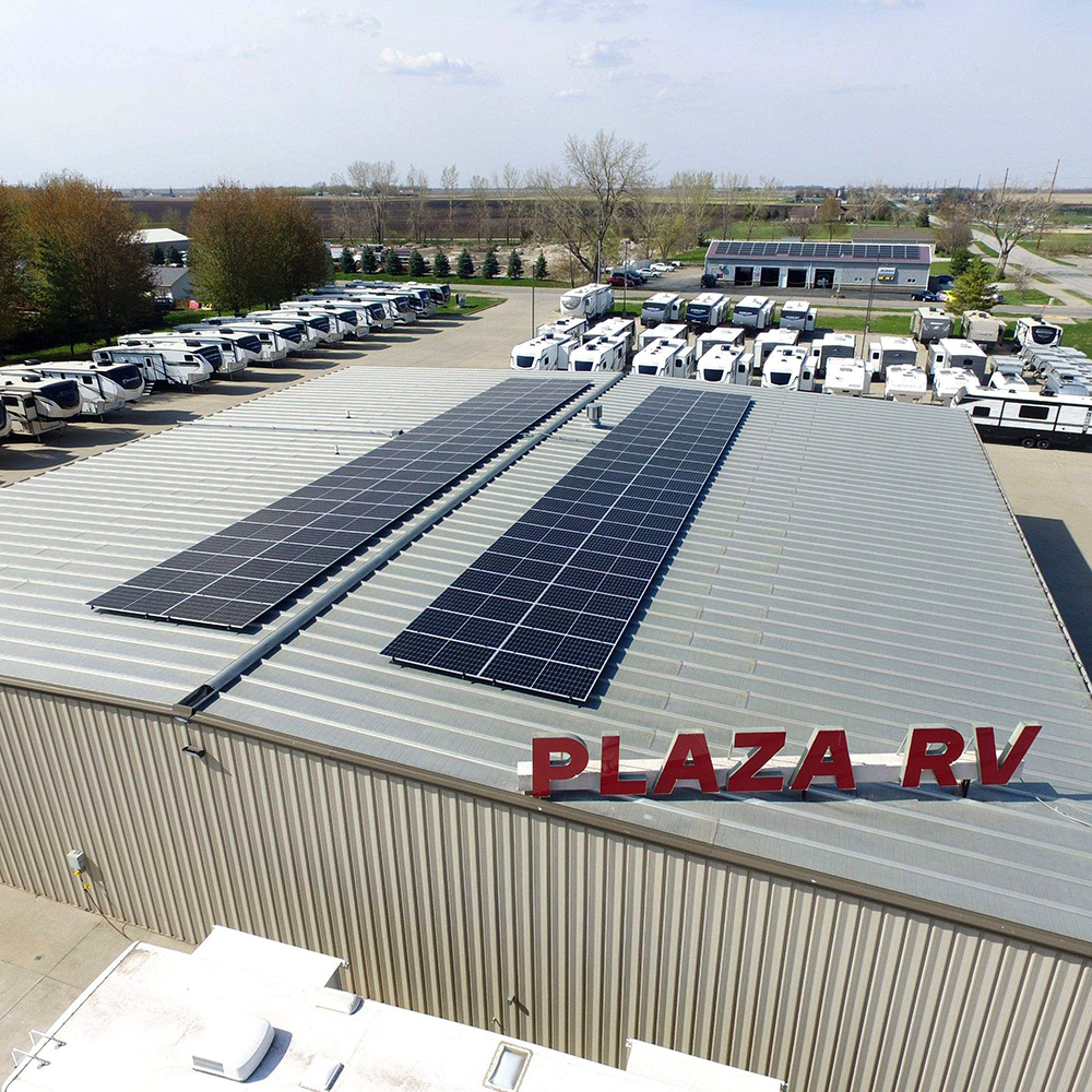 Aerial view of a smaller 30kW commercial solar system in the Okanagan