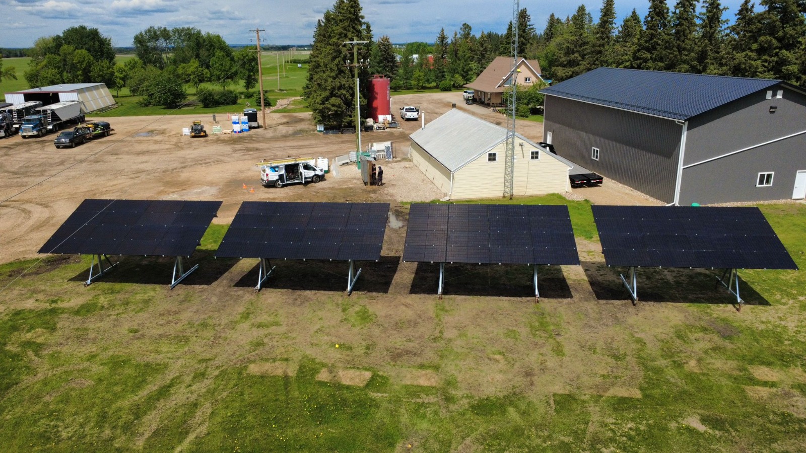 Commercial ground-mount solar array on an agricultural operation in Alberta